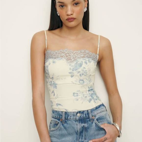 Reformation Floral Lace Trim Spaghetti Strap Top - Picture 2 of 7